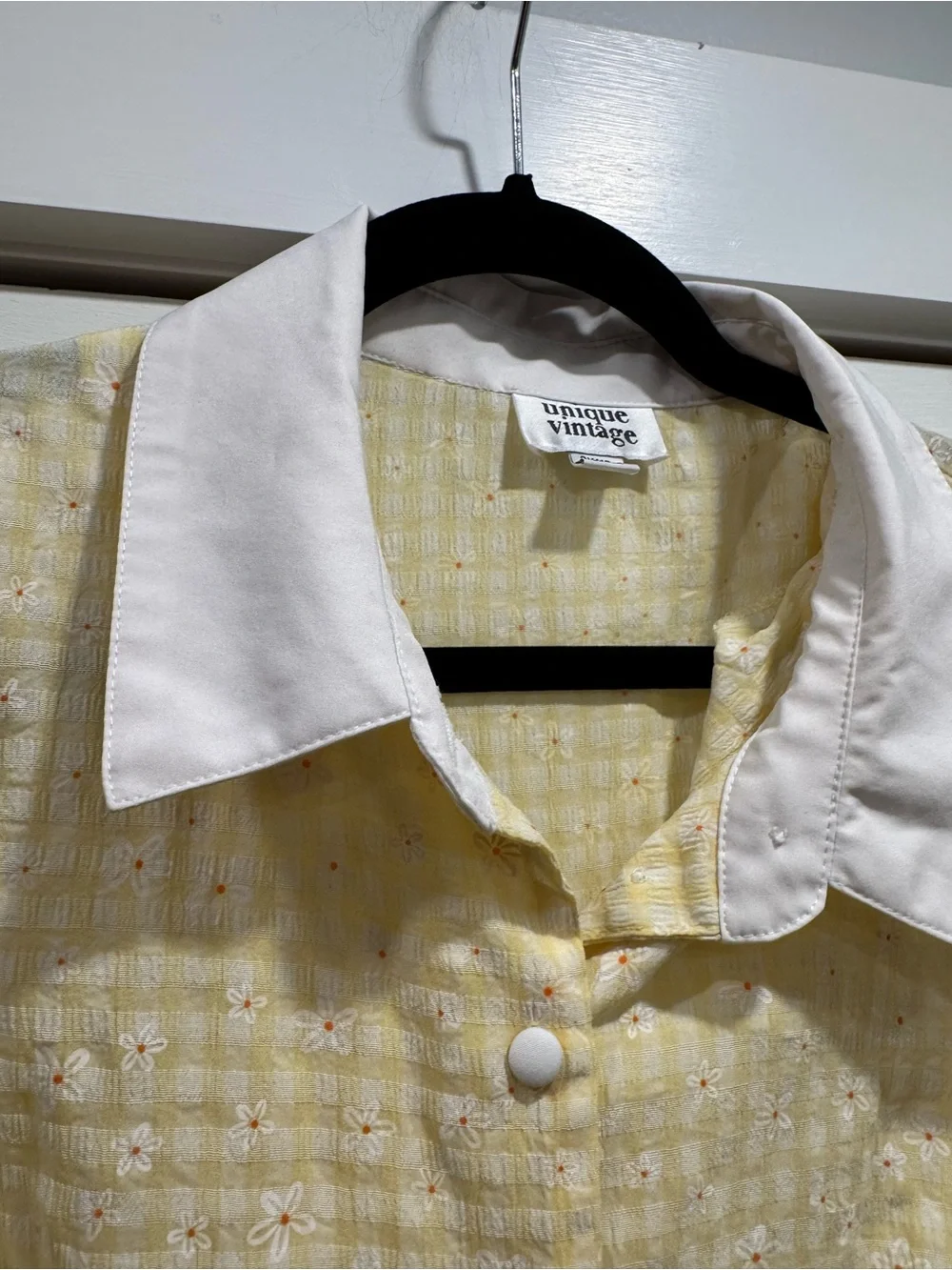 Unique Vintage Butter Yellow Embroidered Daisy Midi Dress 2X Retro 1950s Gingham